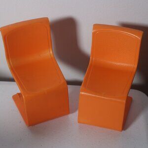 1973 Mattel Barbie townhouse Furniture Plastic Chairs Orange Vintage Lot of 2